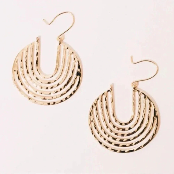 Gold Hammered Crescent Hoop Earring - Picture 4 of 16